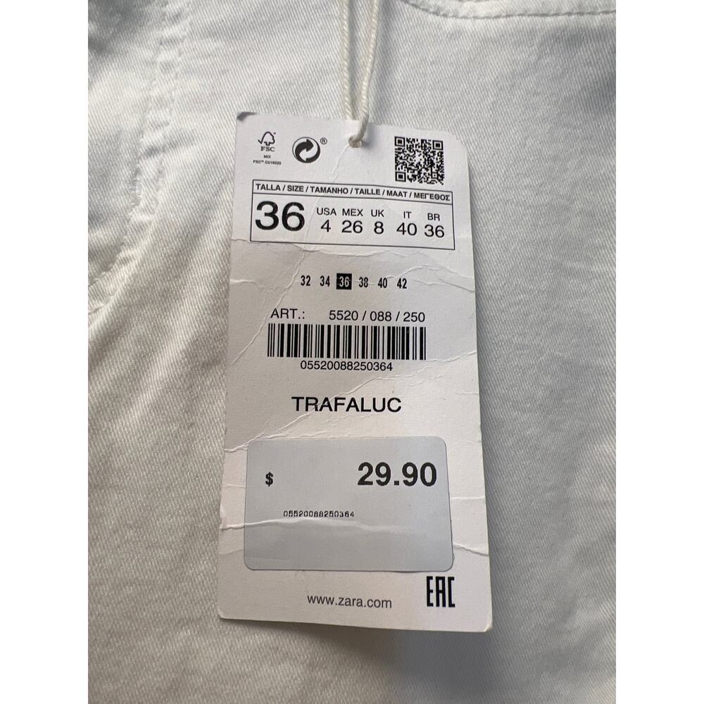 NWT Zara Women’s High Waist Ankle Distressed Trafaluc Denim Jeans‎ Size 4 White - Picture 2 of 8